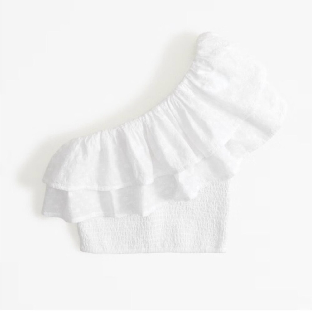 Abercrombie & Fitch Asymmetrical One Shoulder Ruffle Smocked Top White Small NEW